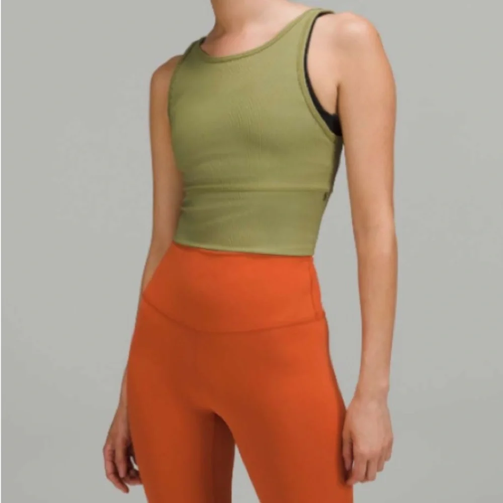 Lululemon Power Pivot Ribbed Tank Top Bronze Green Size 10
